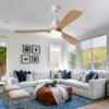 52-Zoll-Deckenventilator im amerikanischen Stil mit hellen Ventilatorflügeln aus echtem Holz, 3-farbig dimmbar, ideal für Wohnzimmer oder Balkon 4