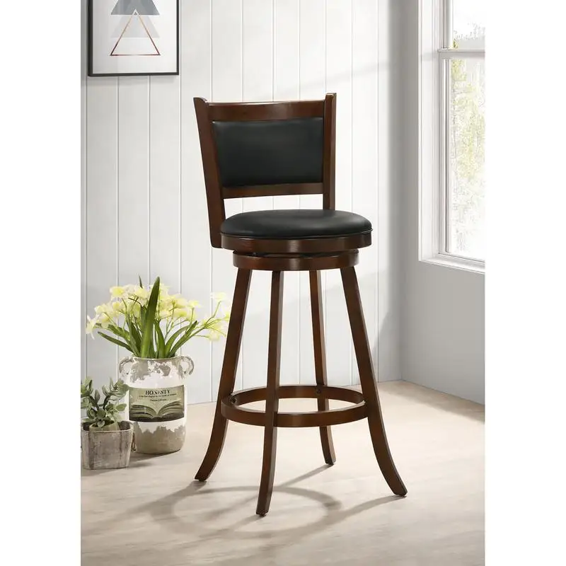Set of 2 Chestnut & Black Swivel Stools - Modern Design for Kitchen & Bar, Adjustable Height, Comfortable Seating, Perfect for