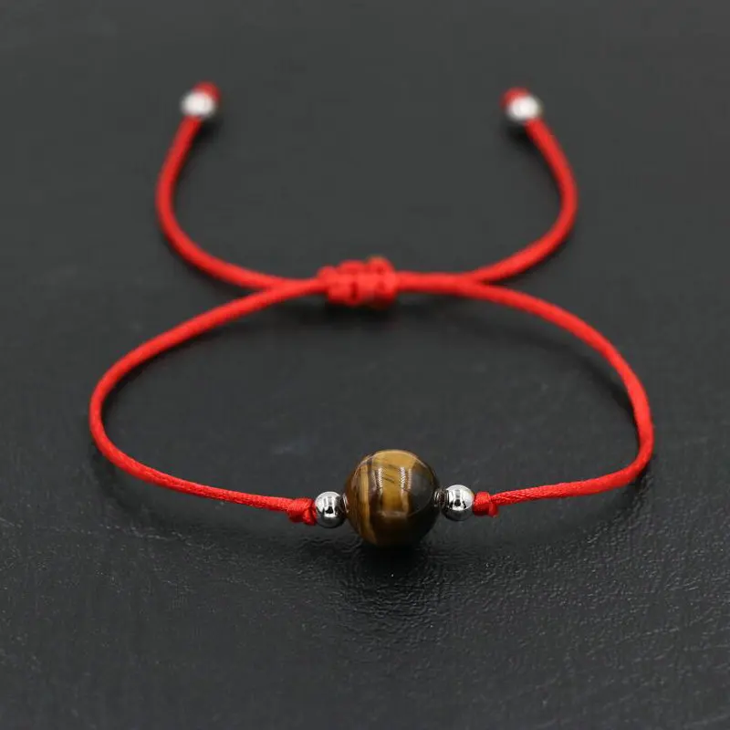 Natural Tiger Eye Stone 10mm Black Red Thread Rope String Briad Bracelets For Men Women Couples Lovers Jewelry Gifts