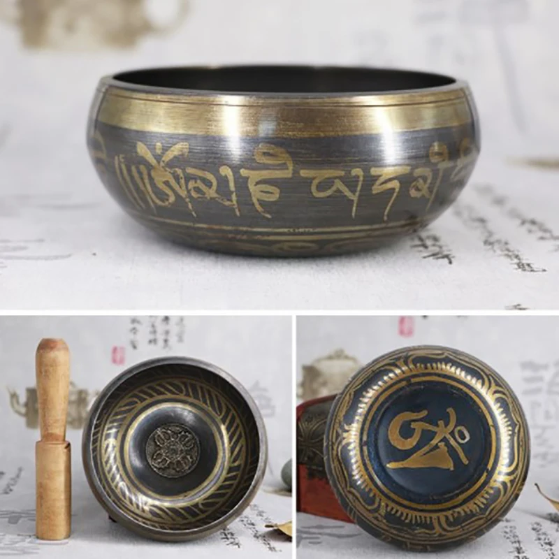 Handmade Buddha Sound Bowl Tibetan Bell Yoga Meditation Bowl Metal Singing Bowl Striker Chanting Bowl Chime Handicraft Music