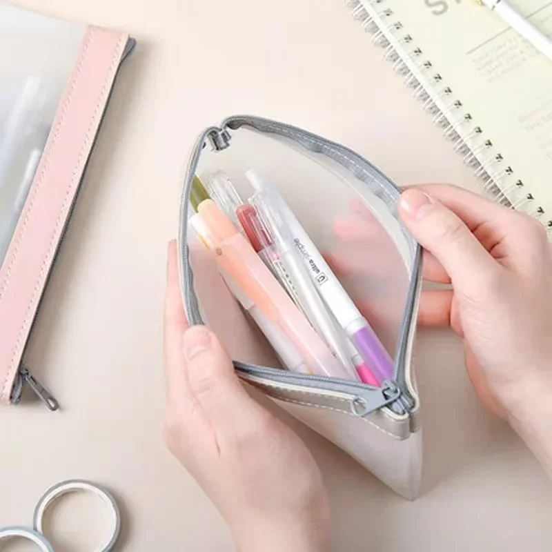 Bolsa de cosméticos esmerilada transparente, bolsa de maquillaje para mujer, bolsa de viaje para lavado de baño, organizador de artículos de tocador, bolsas de almacenamiento de papelería para estudiantes