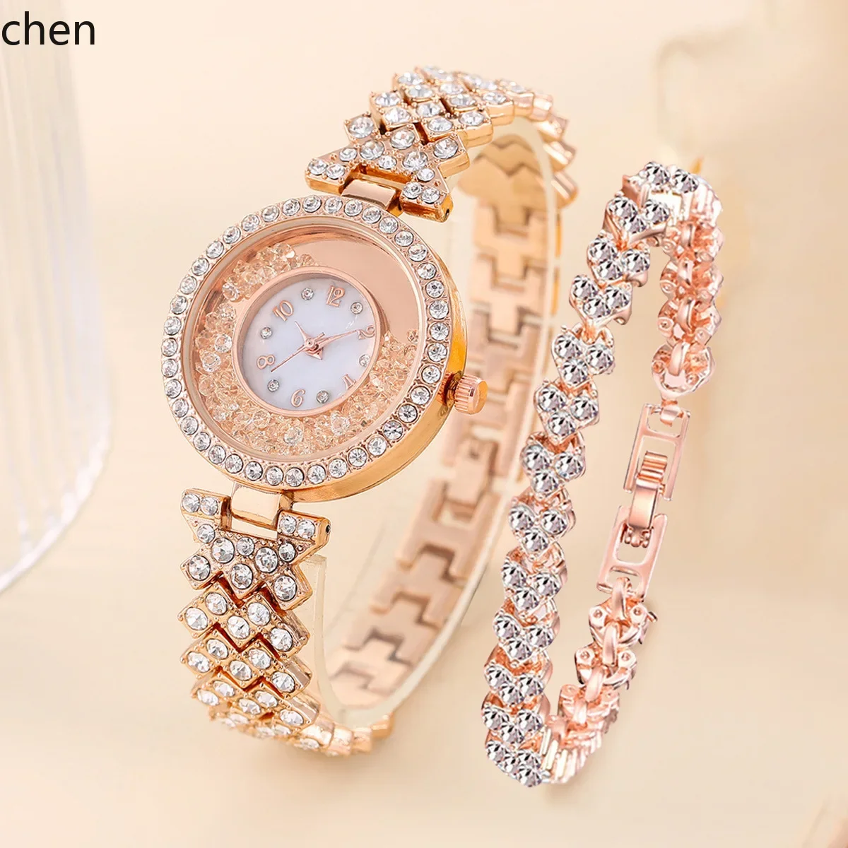 ZZ Fashion Ladies Watch, Diamond Steel Strap Bracelet Digital Dial Light Luxury Watch