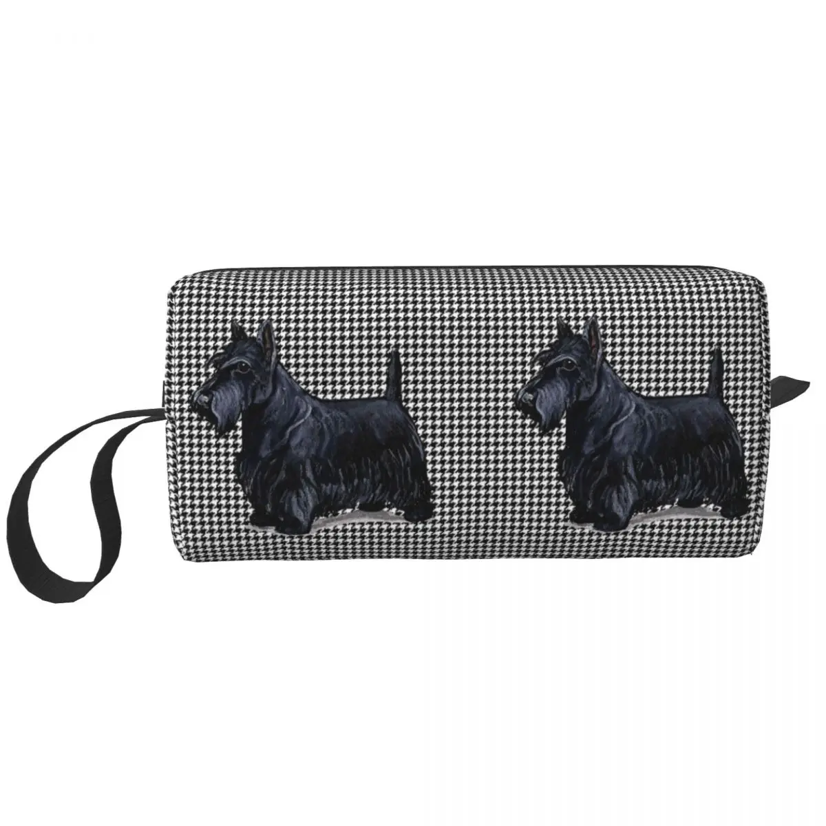 Scottish Terrier Houndstooth Cosmetic Bag Women Kawaii Big Capacity Pet Scottie Dog Makeup Case Beauty Storage Toiletry Bags