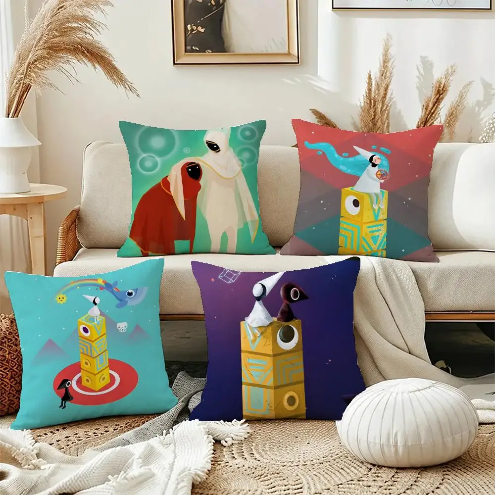 Smart Game Monument Valley Cushion Cover Short Plush Pillowcase, Washable Wrinkle Resistant Cover for Bedroom Gift