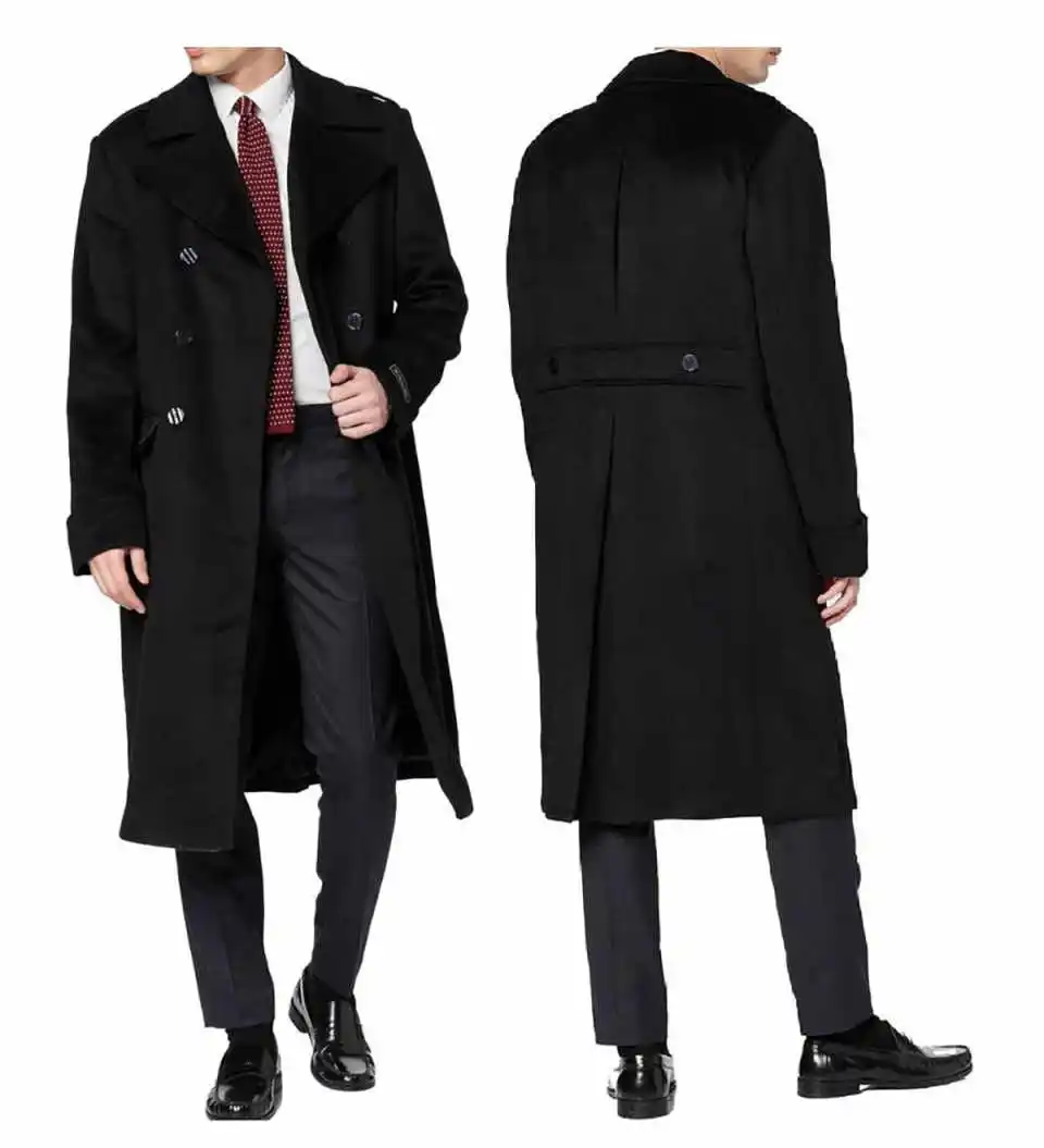 

Handsome Classic Peaked Lapel Woolen Overcoat Men Thick Customized Double Breasted Loose Coat Casual Winter Warm Jacket