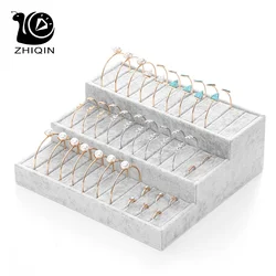 Grey Velvet 3-layer Bracelet Bangle Necklace Display Stand Holder Watch Jewelry Organizer Showcase Jewelry Organizer Storage