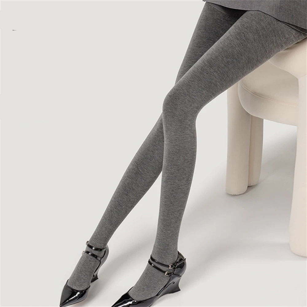 Gray Plus Velvet Leggings Autumn Winter High-waist Outdoor Slimming Pantyhose Women's Sweet Solid Color Tights Thighs Stockings