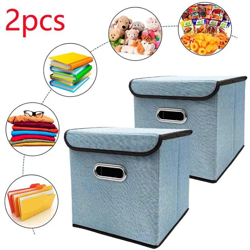 

2Pcs 25X25cm Portable Collapsible Storage Bins with Lid Washable Decorative Storage Box for Living Room Closet Organizers Shelve