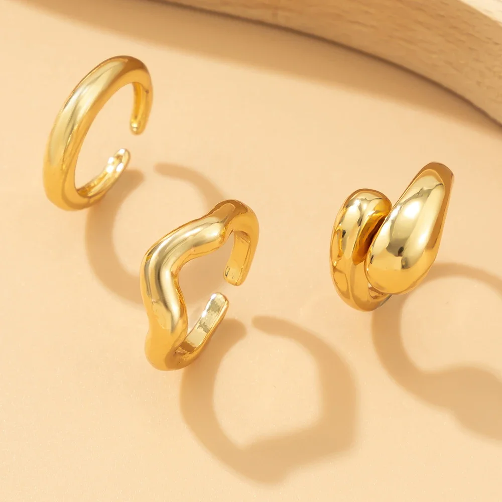 3Pcs Trendy creative Geometric WaveShaped Ring Set for women DesignIrregular Adjustable Open Ring FingerJewelry Accessories