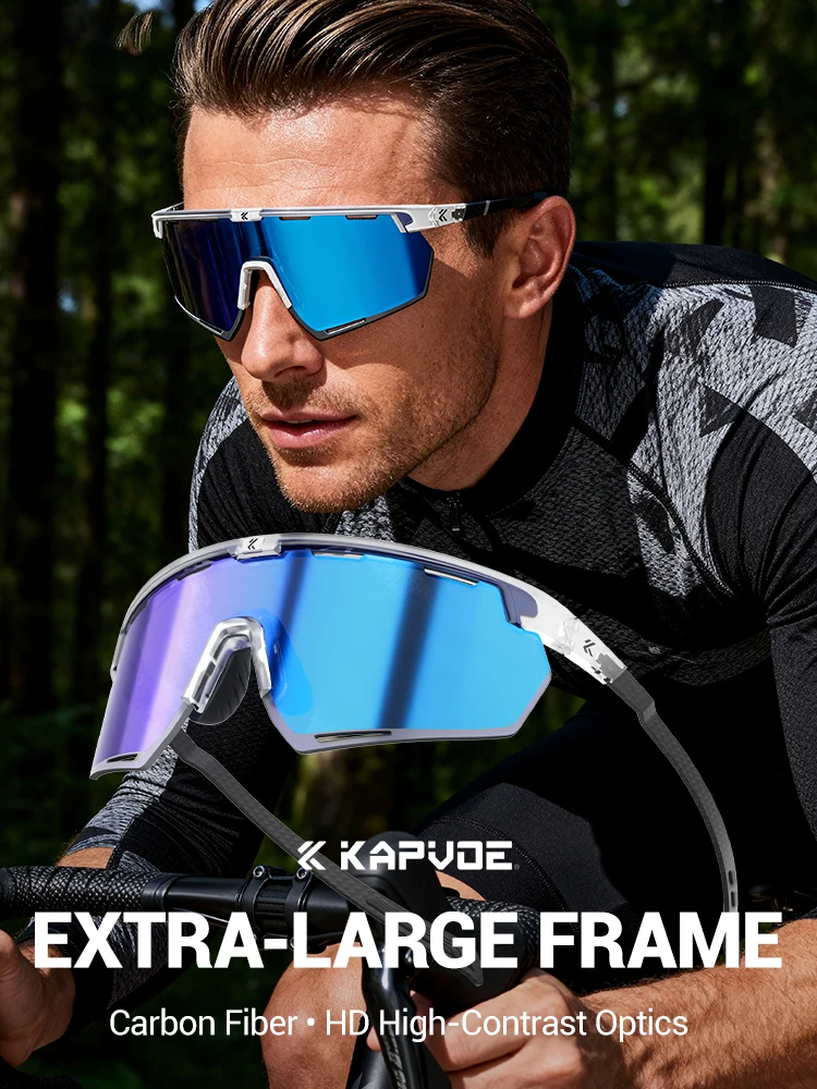 

KAPVOE Large Size Carbon Fiber Cycling Sunglasses UV400 Protection Lightweight Photochromic Road MTB Bike Men Women Big Head Use