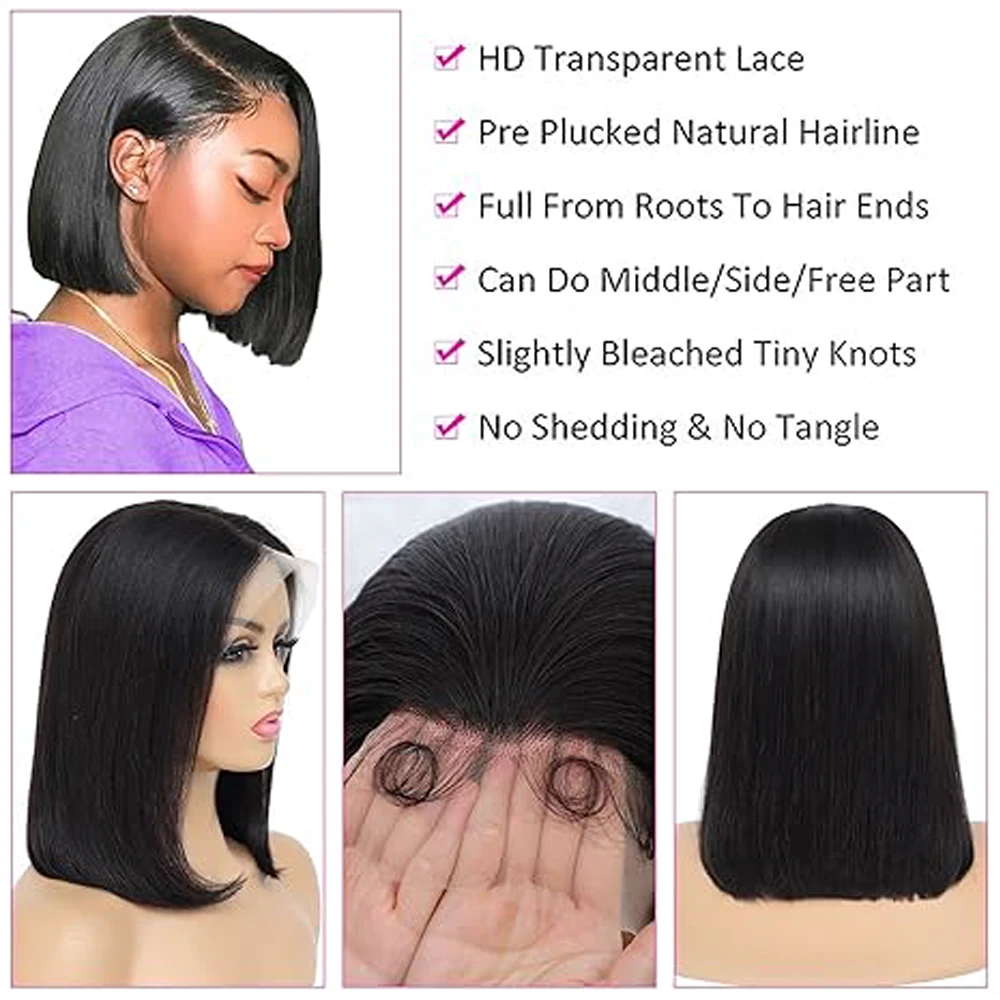 Wig Bob rambut manusia 13x4 Wig tanpa lem rambut manusia pra pencabutan Wig Frontal ketebalan 180% Wig pendek lurus untuk wanita