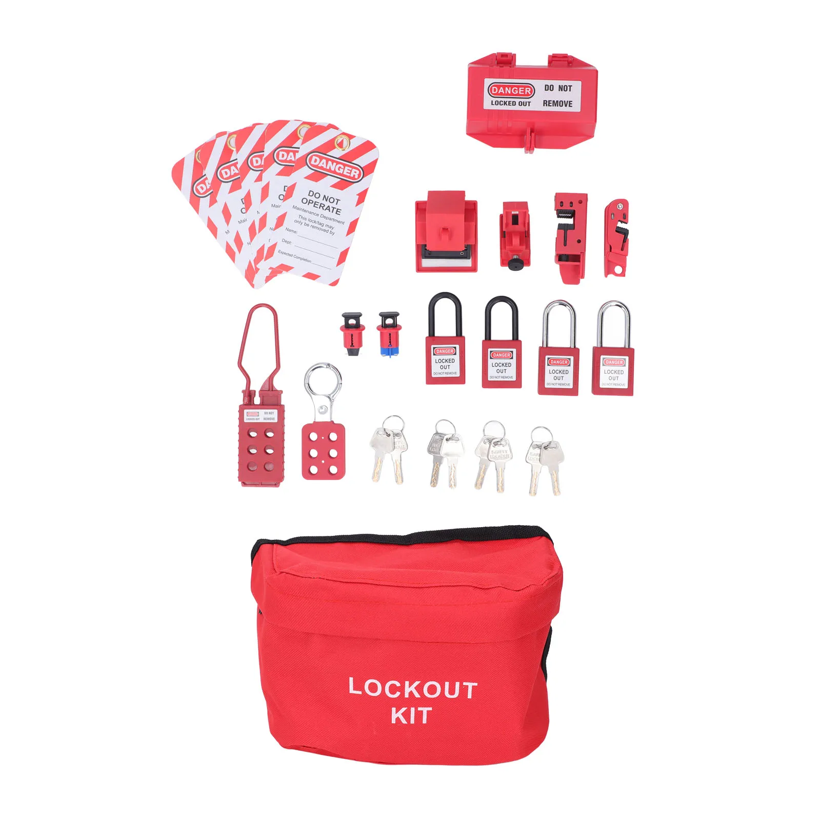 1 Set Electrical Lockout Tagout Kit Hasps Plug Lockout Loto Safety Locks Hanging Tags Keys and Storage Bag