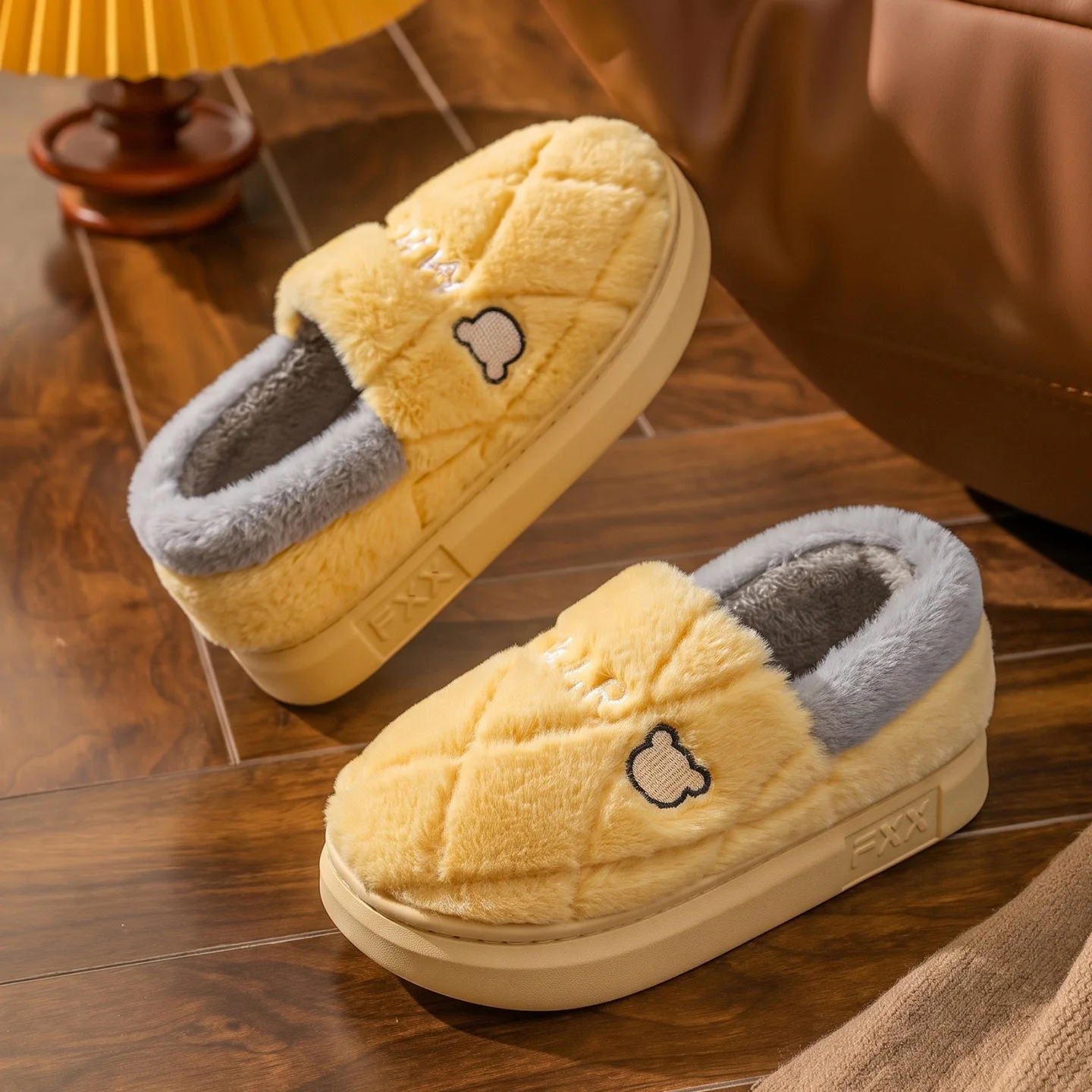 Winterwarme Hausschuhe für Damen und Herren, niedliche Bären-Plüschfütterung, Innensohle, dicke, weiche Sohle, flauschig, bequemes Hausschuh-Set – Detail 19