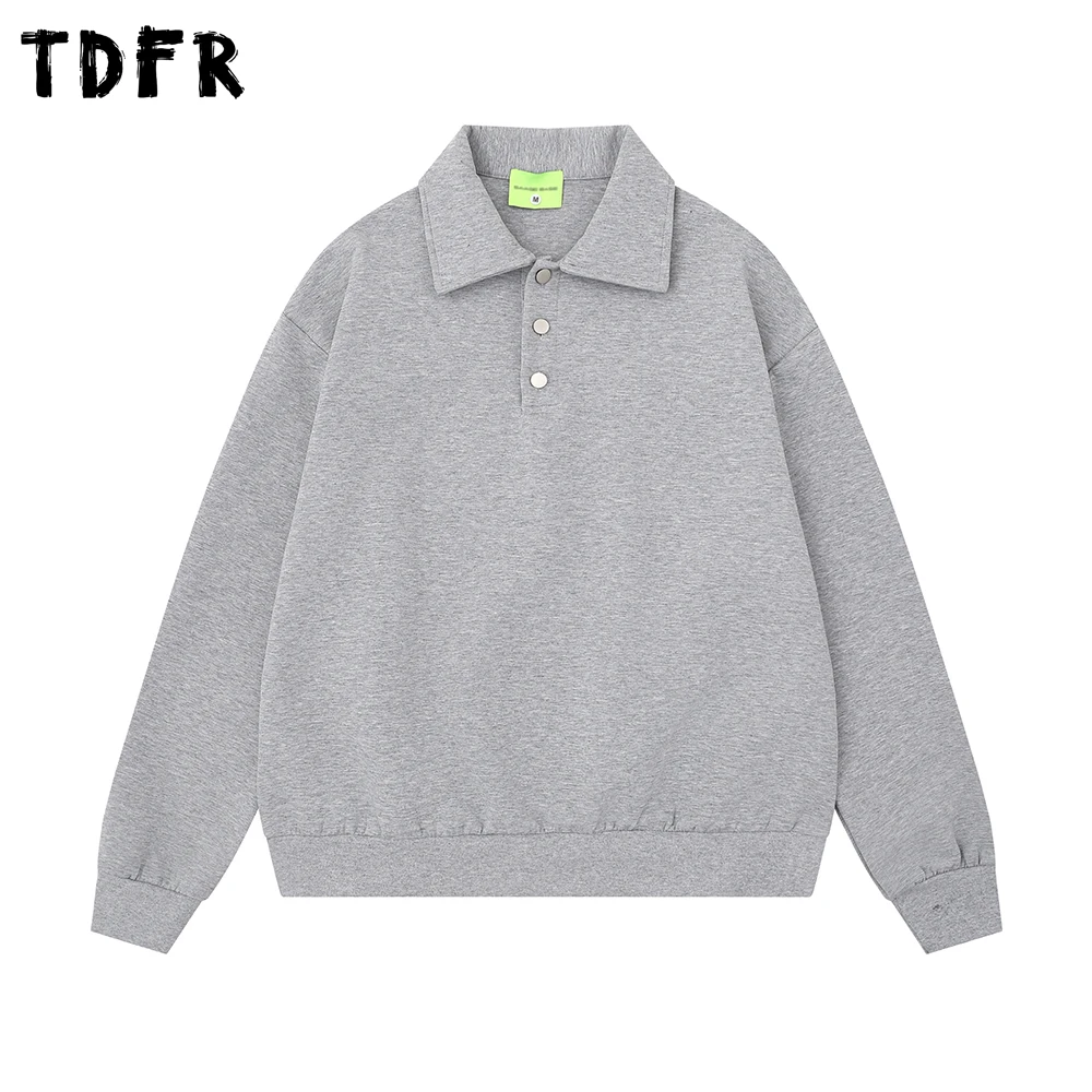 

Simple Long Sleeve Polo Shirts Mens Solid Color Autumn Retro Casual Loose Cotton Tee Man Tops