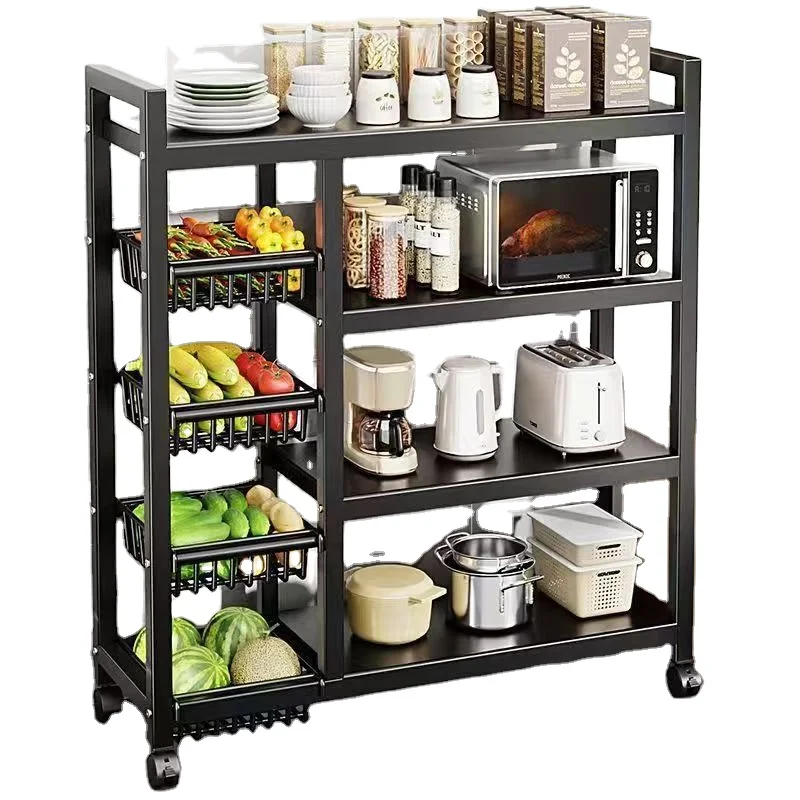

Modern Wrought Iron Kitchen Storage Rack Multi-Layer Removable Pot & Vegetable Rack Thickened Seasoning Rack Metal Floor Storage