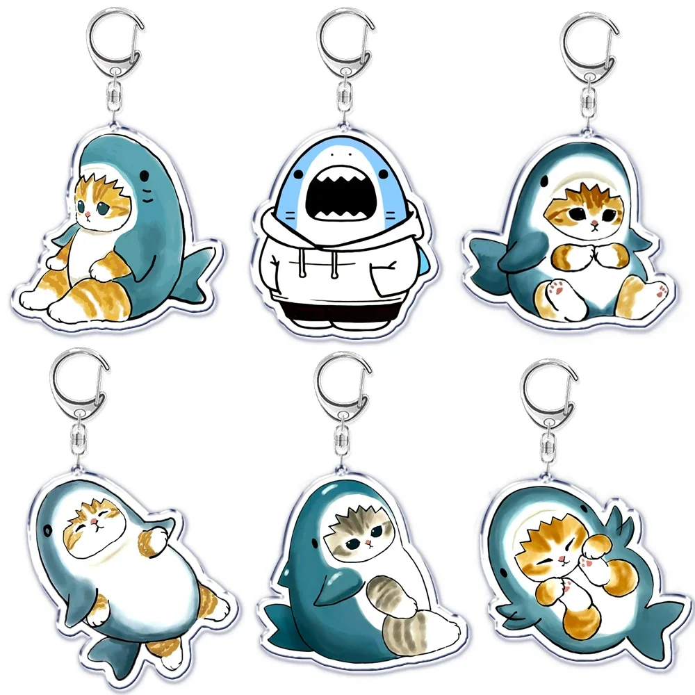 Cute Cartoon Sleeping Shark Cat Friend Shrimp Cat Keychain for  Men Women Accessories Bag Key Chain Ring Keychains Jewelry Gift