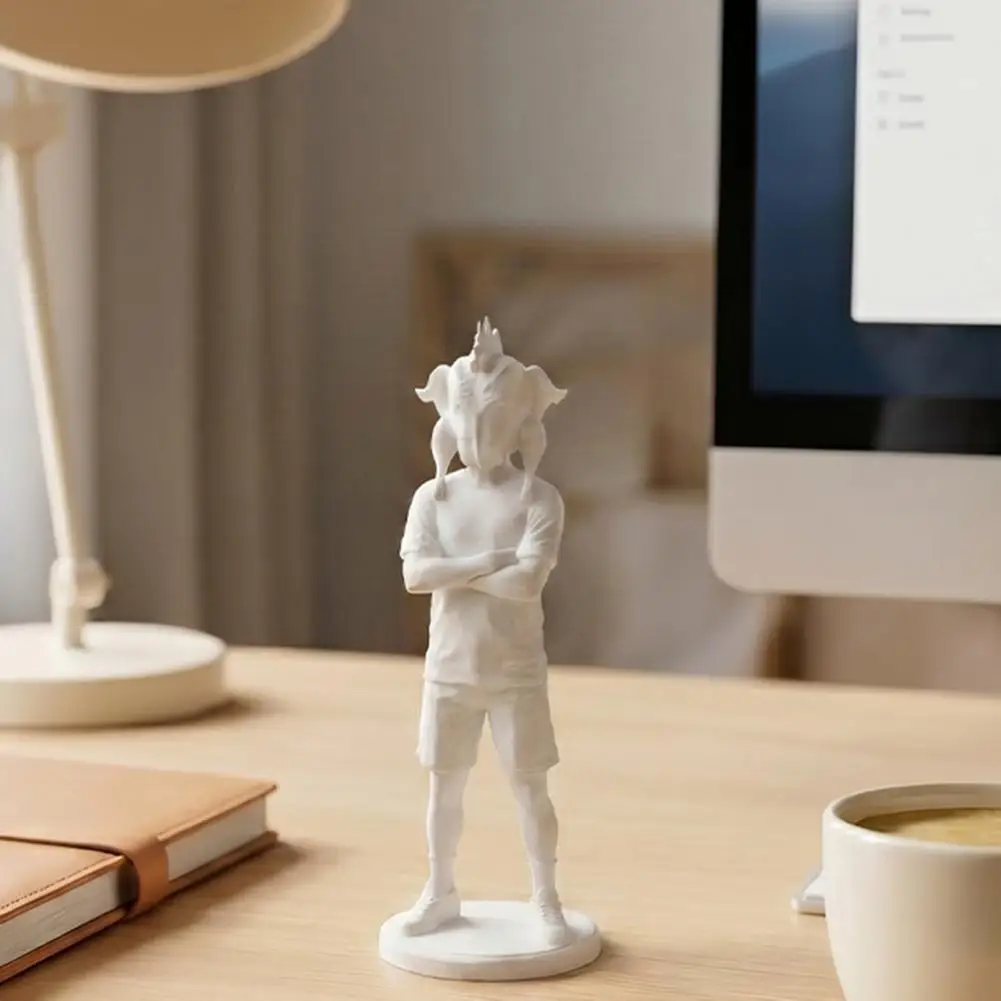 Desktop Figurine Matte White Figurine Funny 3d Printed Chicken Head Figurine Novelty Desktop Ornament Collectible for Home