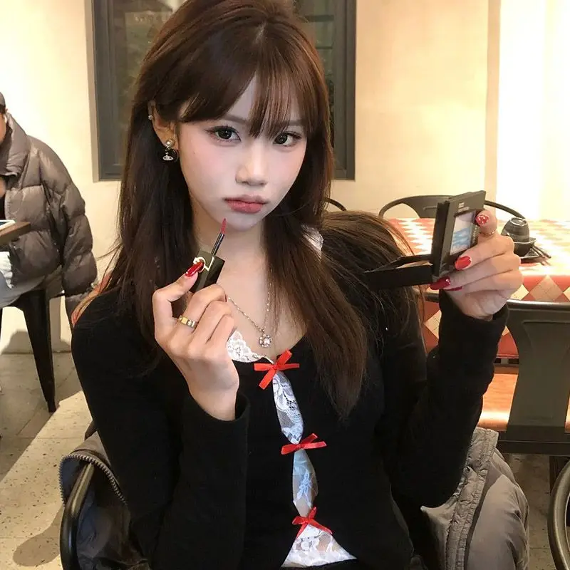 

Корейский сладкий пряный чистый хочу кардиган женский весенне-осенний новый кружевной интерьерный дизайн смысл маленький уникальный шикарный блузка с длинными рукавами