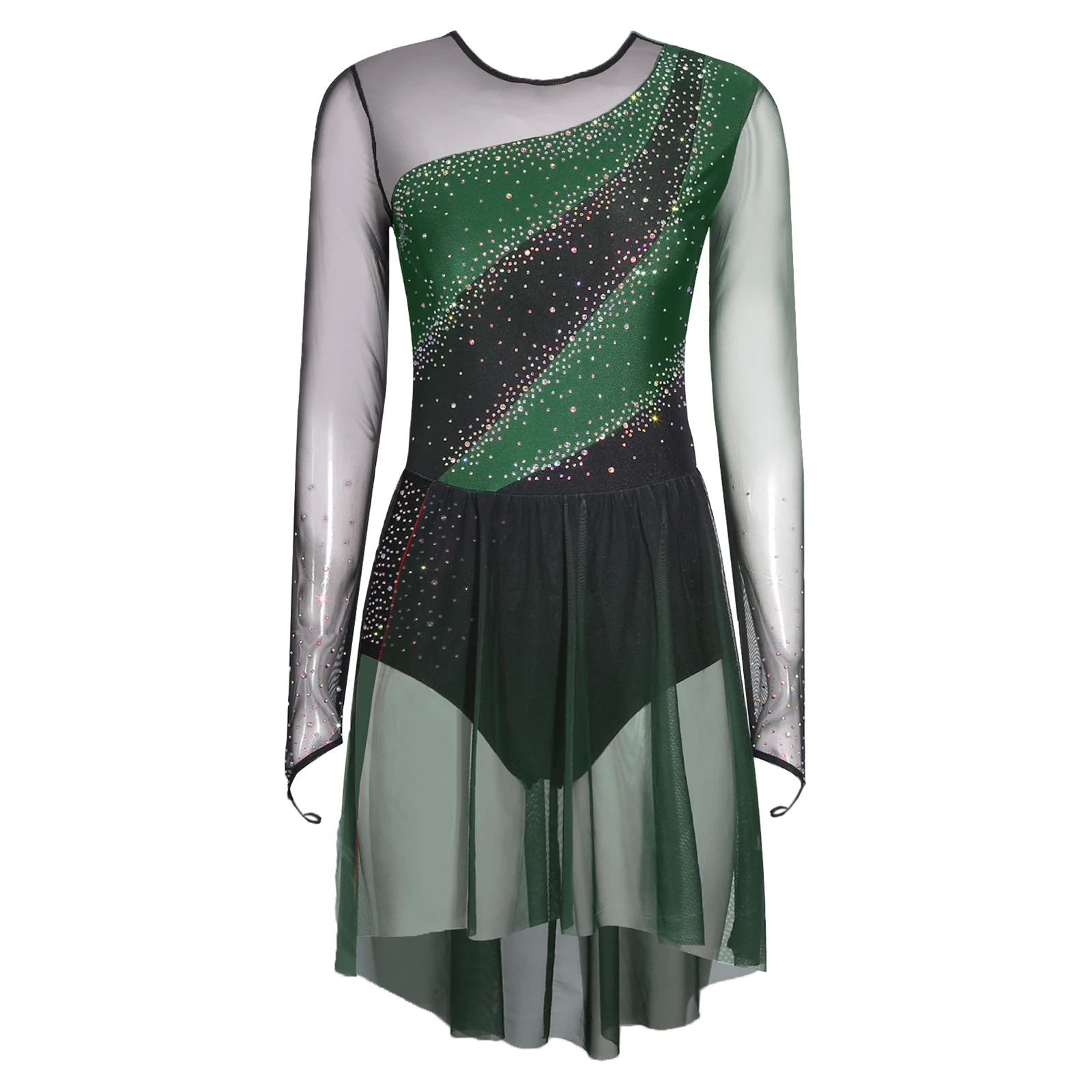 Strass brillants Ballet Lyrique robe de danse moderne femmes dégradé maille jupe justaucorps robe patinage artistique gymnastique Costume