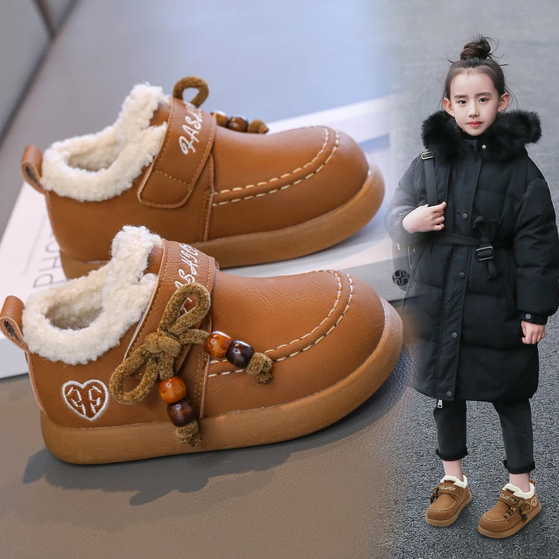 Sepatu Boken berbulu untuk anak-anak, sepatu bot pendek berhak lembut untuk anak laki-laki dan perempuan, sepatu katun salju anak-anak baru yang hangat untuk musim dingin.