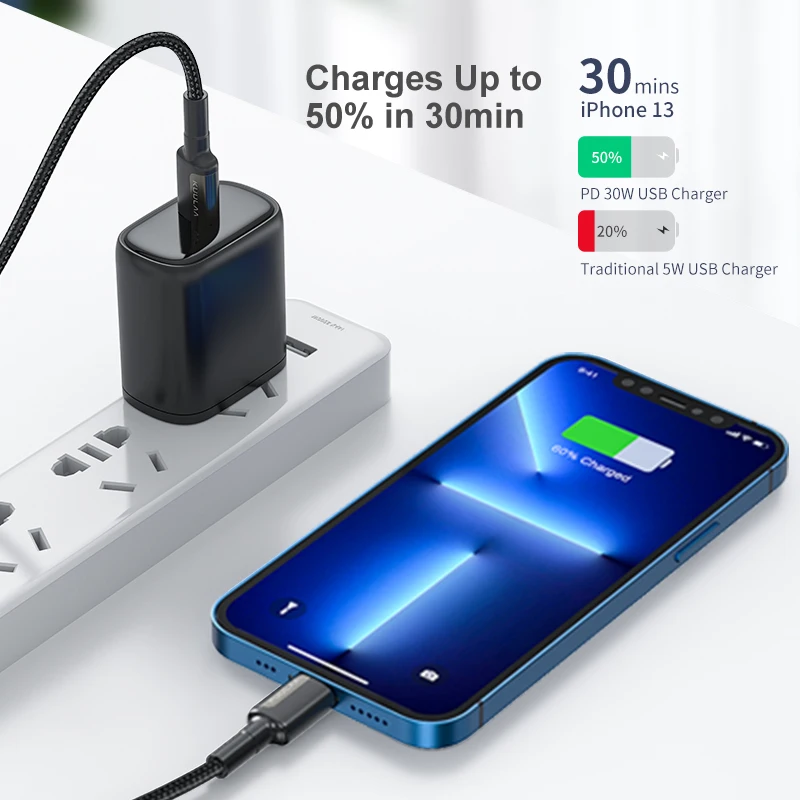 KUULAA 30W USB C Cáp Cho iPhone 14 13 Pro Max Nhanh Chóng Sạc PD Loại Cáp C Đến Sét cáp Cho iPhone 12 Mini Pro Max Dây