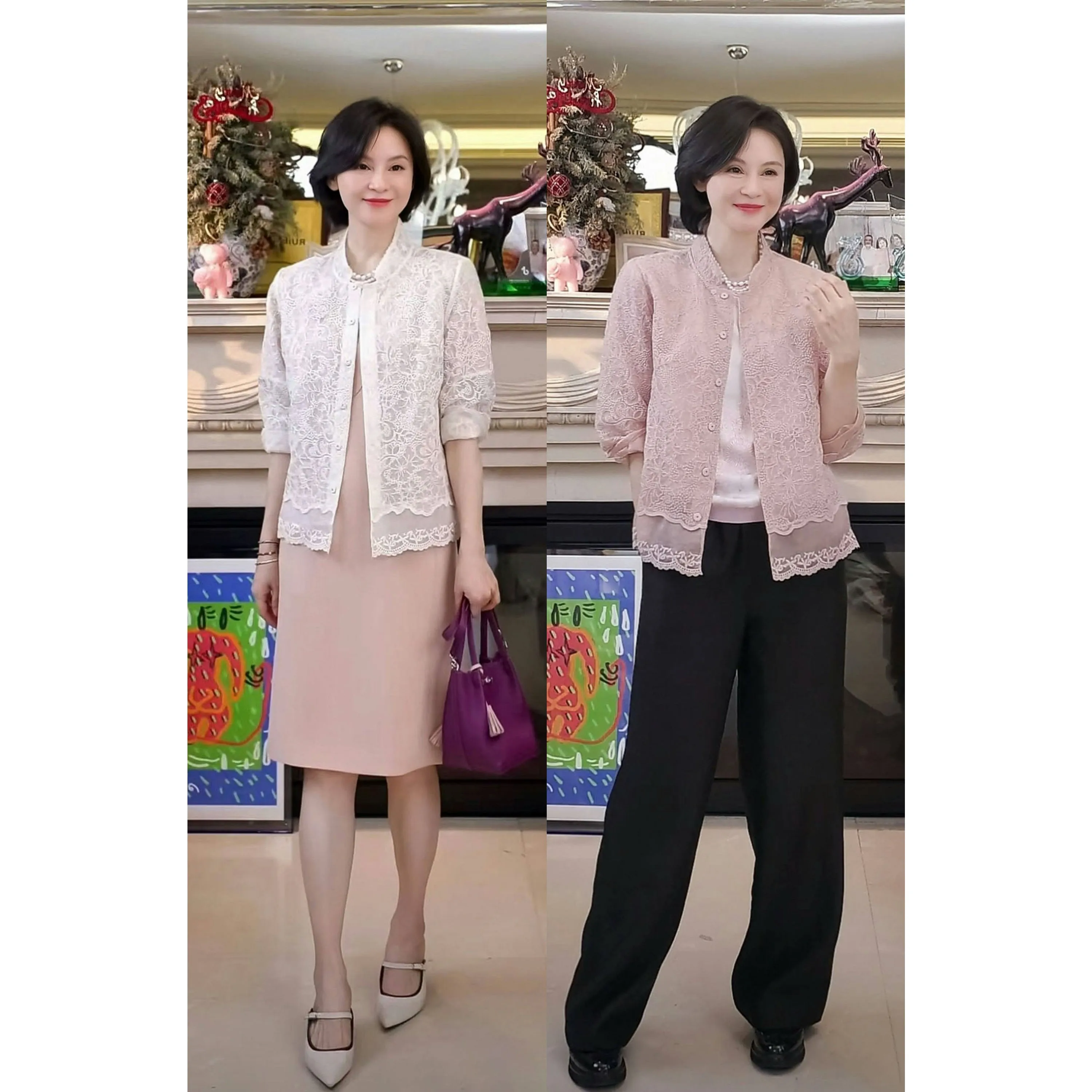 

Mokai Heaven Flower Ster Silk Lace Jaet Hand Embroidered 00% Silk 430000 Needlework Seven Sve Women's Casual Sle