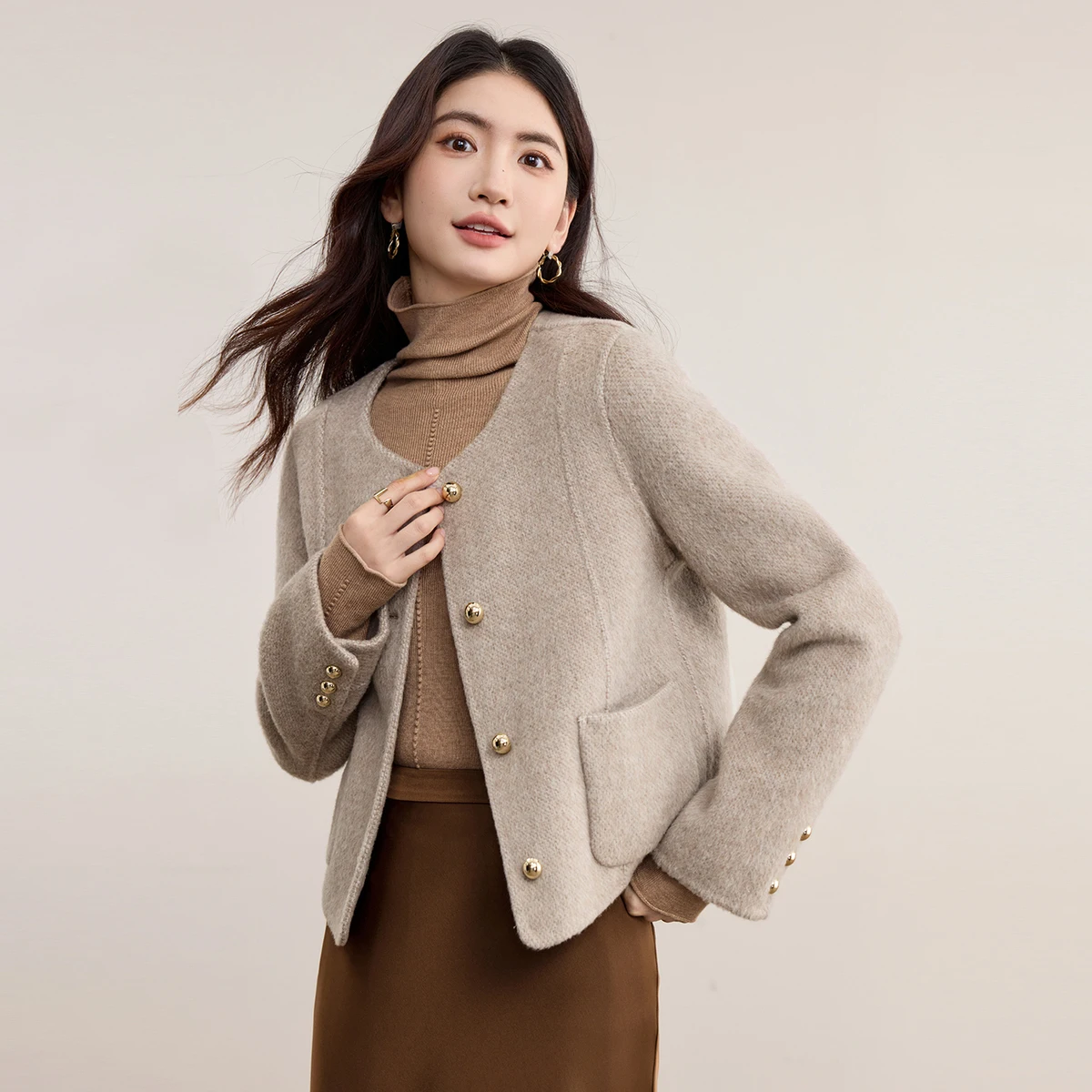 ملابس خارجية نسائية من SENTUBILA موضة شتاء 2025 سترات صوفية قصيرة واحدة الصدر ملابس نسائية من الصوف مزدوجة الجوانب W54OG2739