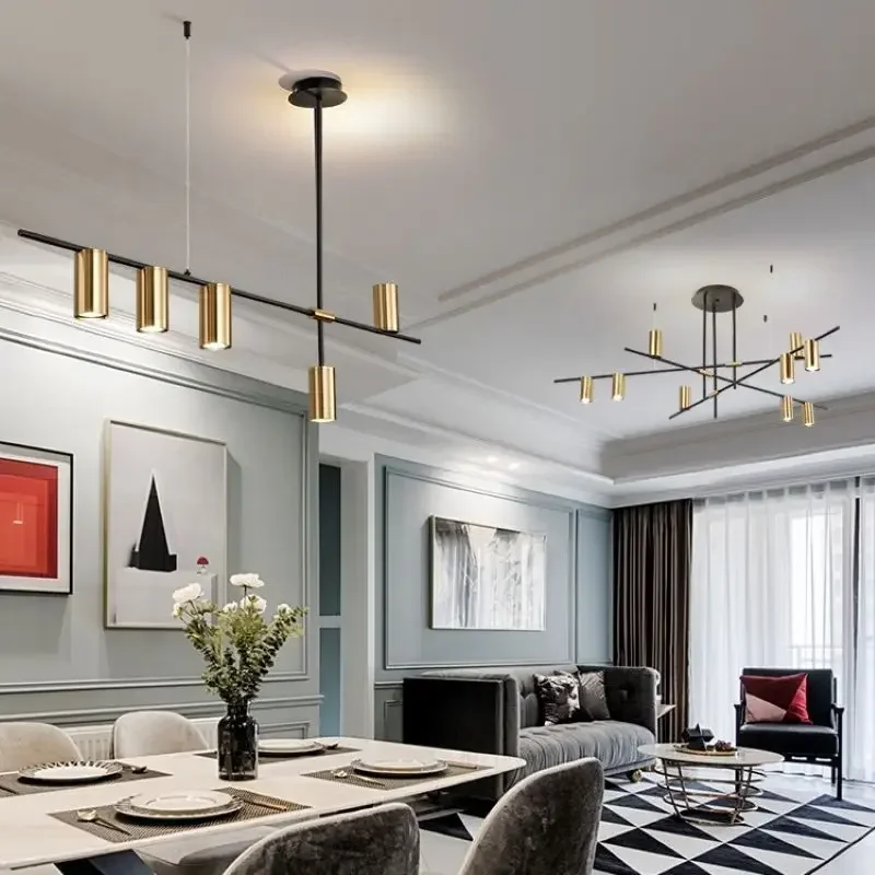 SANDYHA الشمال طويل الثريا الذهب الأسود الفن قلادة ضوء LED مصباح لطاولة الطعام غرفة المعيشة المطبخ جزيرة إضاءة داخلية