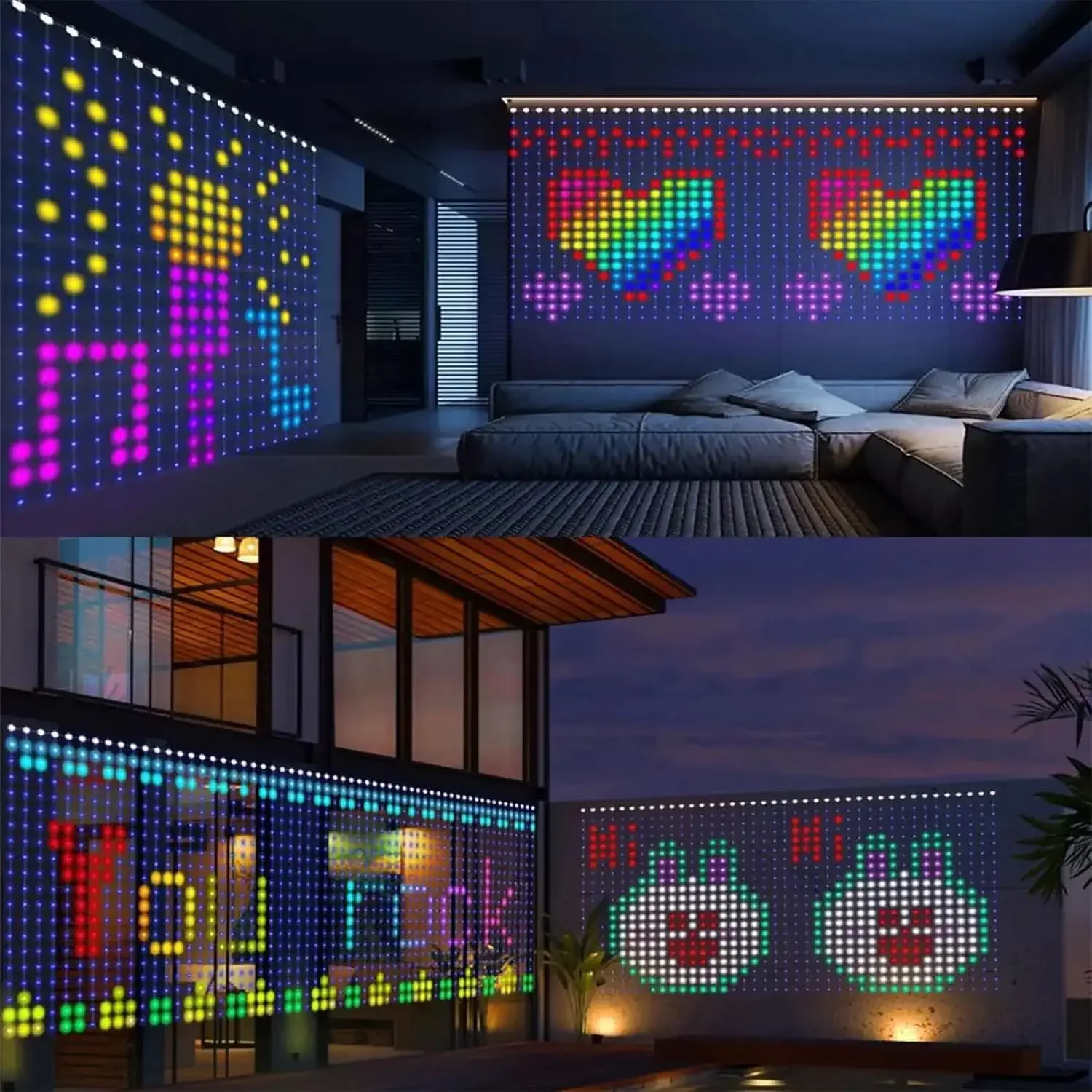Smart LED Curtain Lights USB,400 LED Dynamic Pattern DIY Curtain String Lights with App & Remote Music Sync RGB Curtain Light