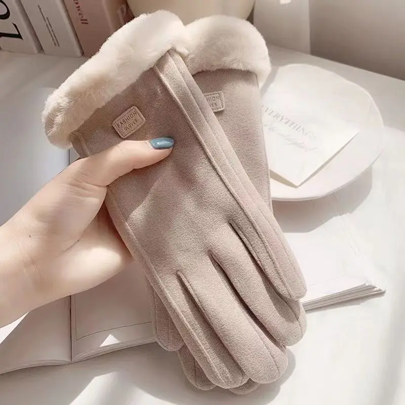 Mulheres inverno grosso luvas de pelúcia moda camurça quente ao ar livre guantes senhora touchscreen luvas de condução esportes ciclismo luvas