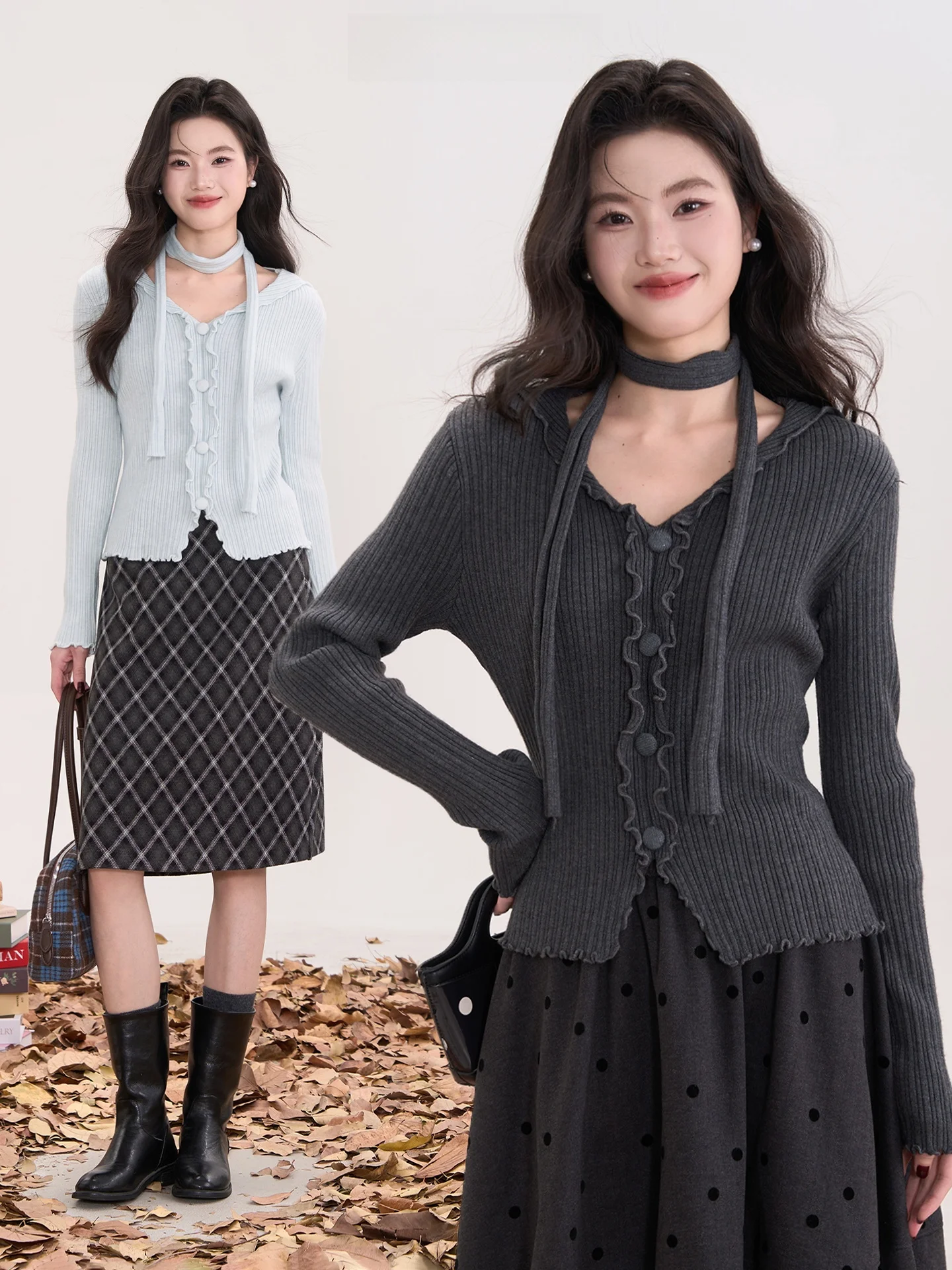 

Ele V-Ne Knitwear Single Button Wood ain Slimming Women's Faionable Casual Long Sve Breathable Comfortable