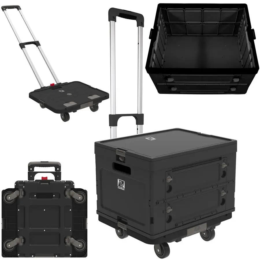 

WM99800BK Rolling Crate Cart with Wheels, Foldable Utility Cart for Teachers, Shopping, Office Silent Wheels, Aluminum Handle, 1