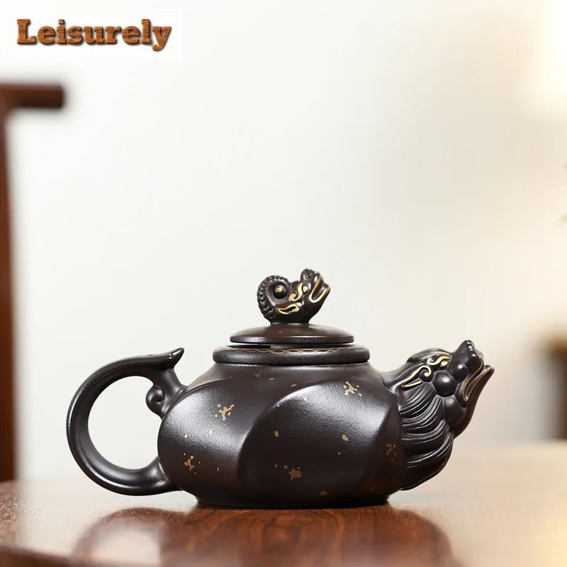 

400ml Chinese Yixing Famous Purple Clay Teapots Handmade Tea Pot Raw Ore Black Gold Sand Kettle High-end Zisha Teaset Collection