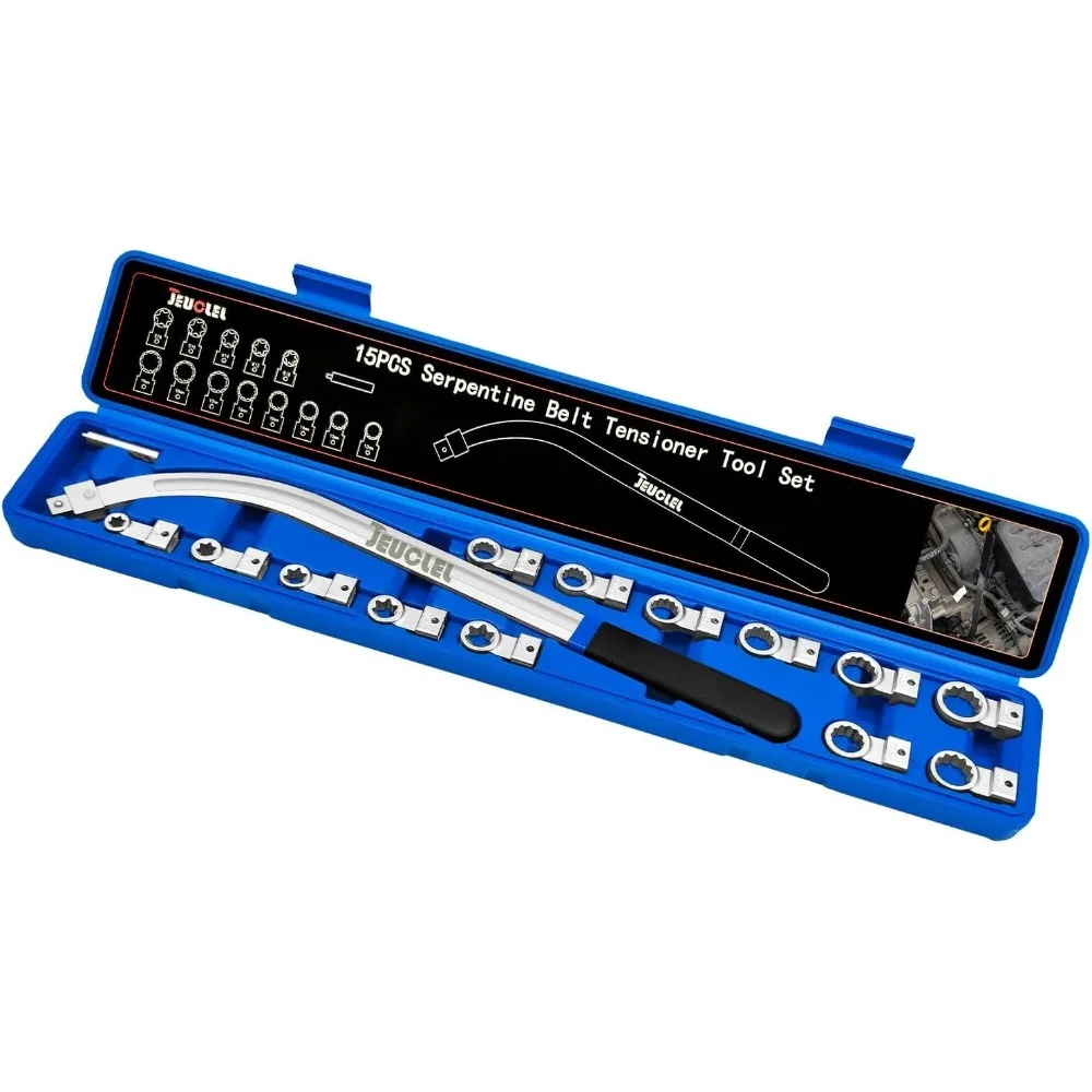 

15PCS Universal Auxiliary Idler Belt Tensioner Pulley Removal Tool Kit, 12-Point 12-19mm (0.47-0.74) Serpentine Belt Tension Pul