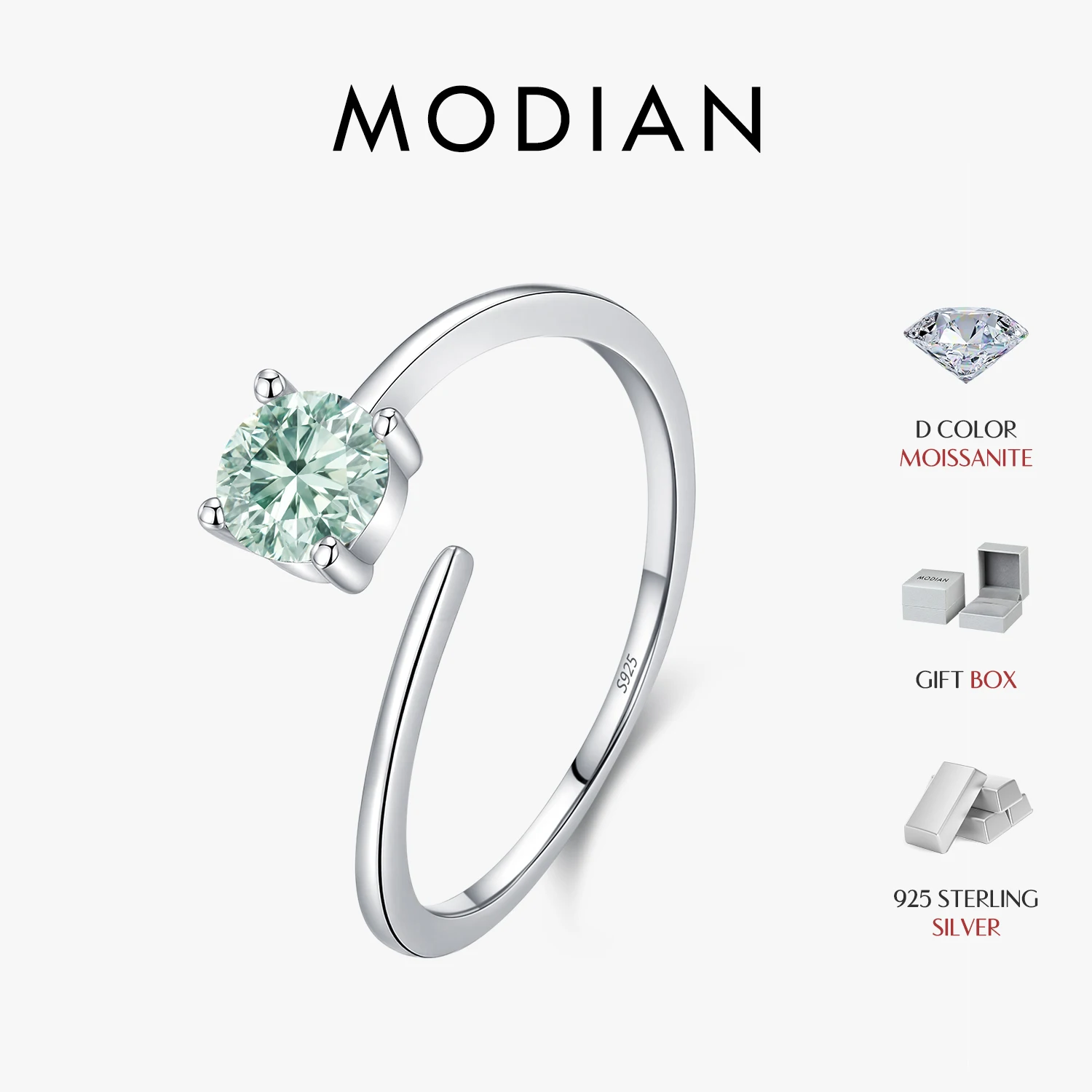 MODIAN D Color Green Moissanite Free Size Ring 925 Sterling Silver Polishing Line Lab Diamond Finger Ring For Women Fine Jewelry