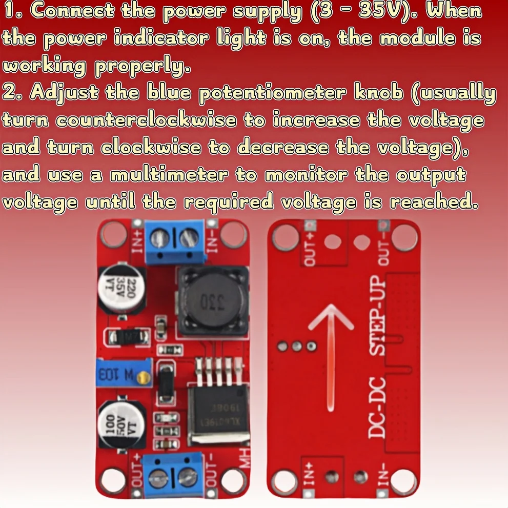 1Pc 5A DC-DC Step Up Power Module Boost Volt Converter 3.3V-35V To 5V 6V 9V 12V 24V XL6019 Adjustable Output Regulator image 3