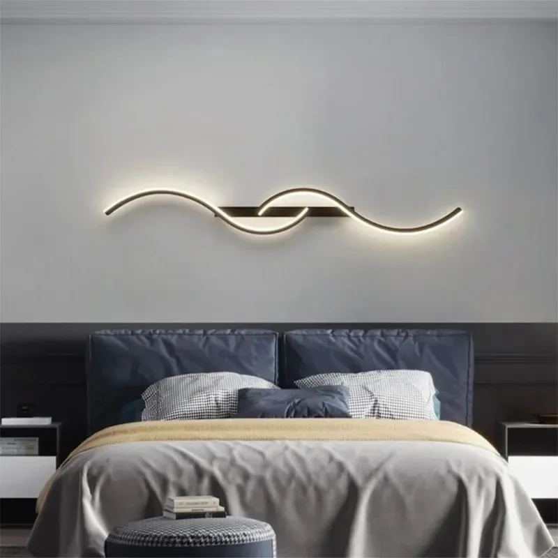 Modern LED Wall Lamp Smart Remote Control Lighting Long Strip Light Bedroom Living Room Kitchen Black Gold Lighting Wall Sconces