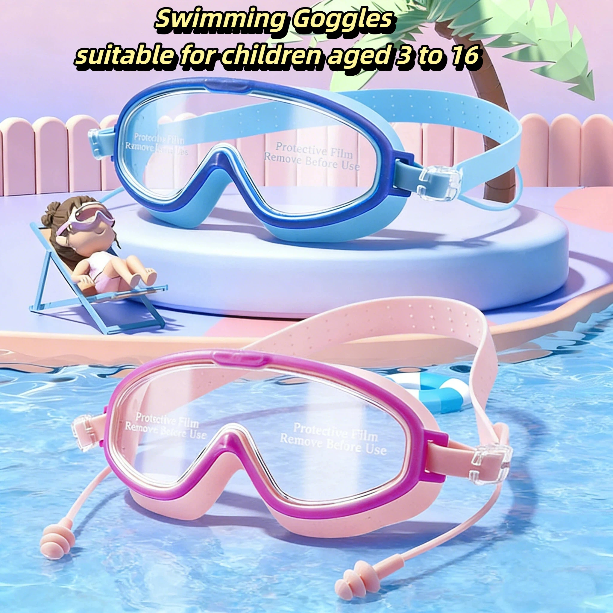 Children's Swimming Goggles Kids Wide-Angle Swimming Goggles Anti-Fog and Anti-Ultraviolet Large-Frame Children's Pool Glasses