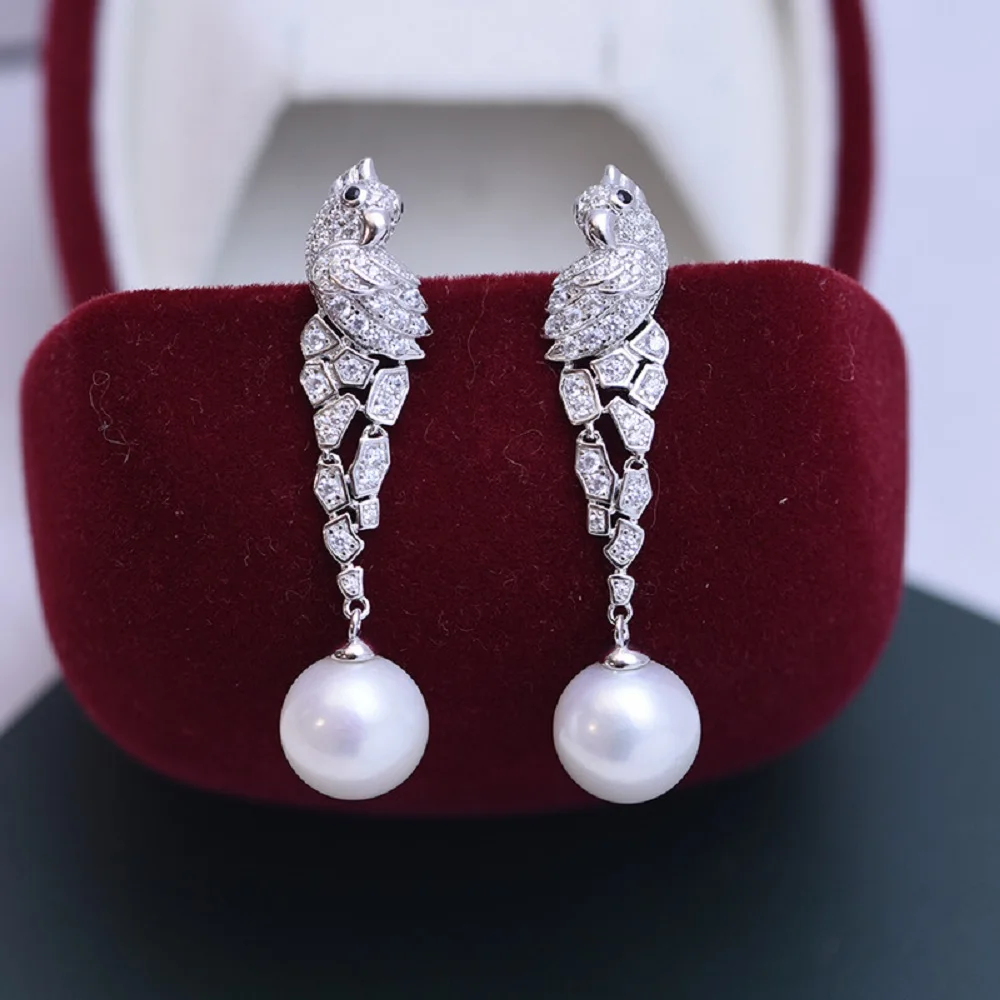 

Beautiful earrings AAAA10-11mm natural South Sea round white pearl long earrings 925s temperament earrings