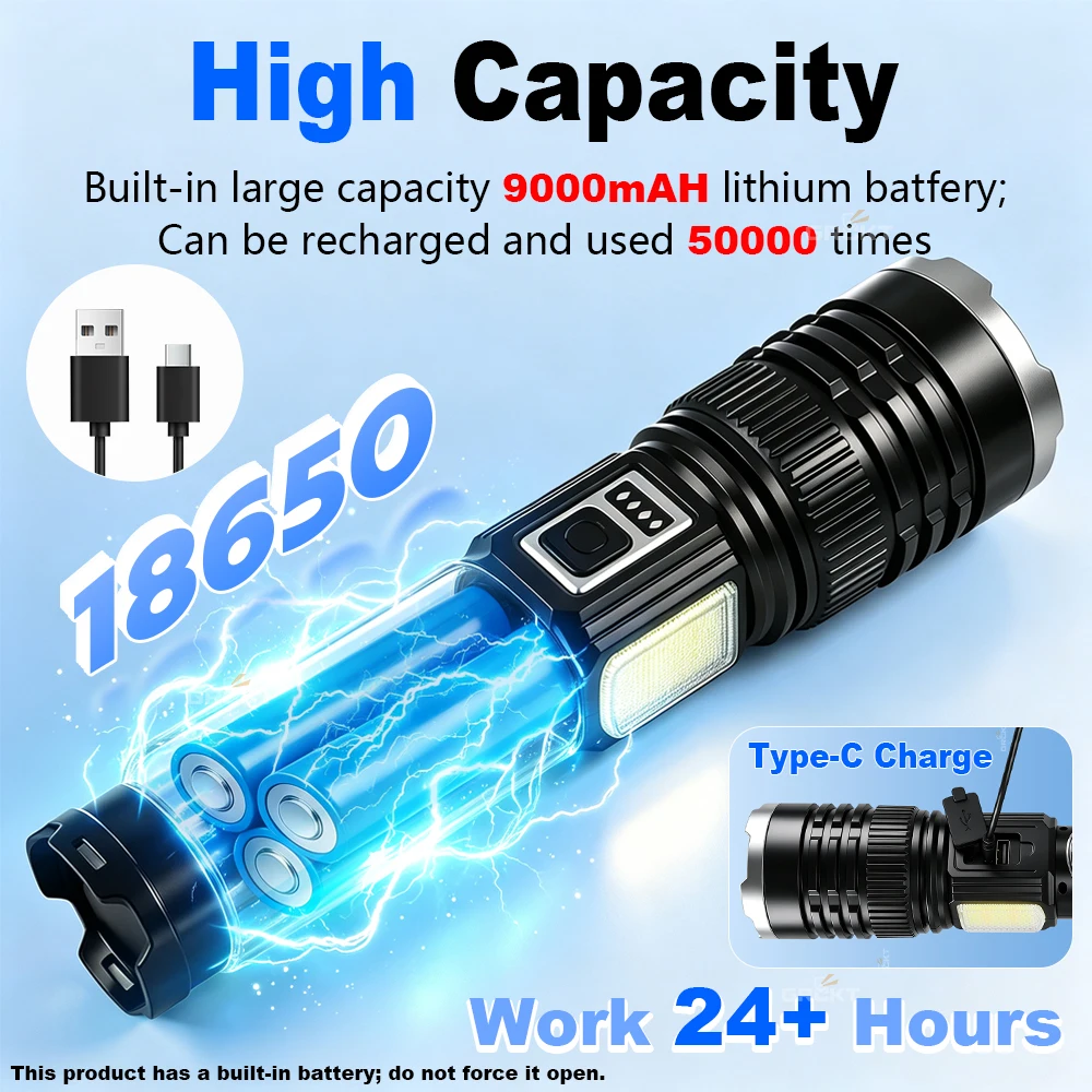 30W Ultra Powerful Flashlight Zoom Long Range Rechargeable Led Flashlight USB Type C 4 Color Lighting Torch Fishing Lantern18650 - view 5