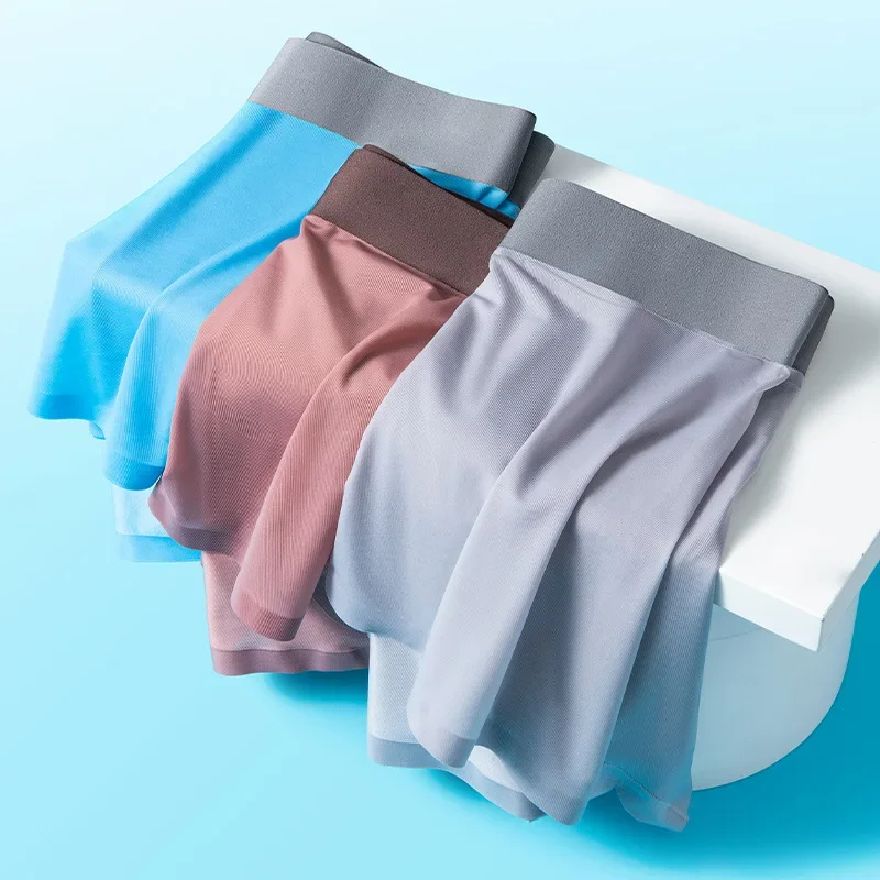 الصيف الرجال الحرير الجليد الملابس الداخلية 120S سلس منتصف الخصر السروال سراويل بوكسر سراويل مضاد للجراثيم تنفس سراويل داخلية للرجال