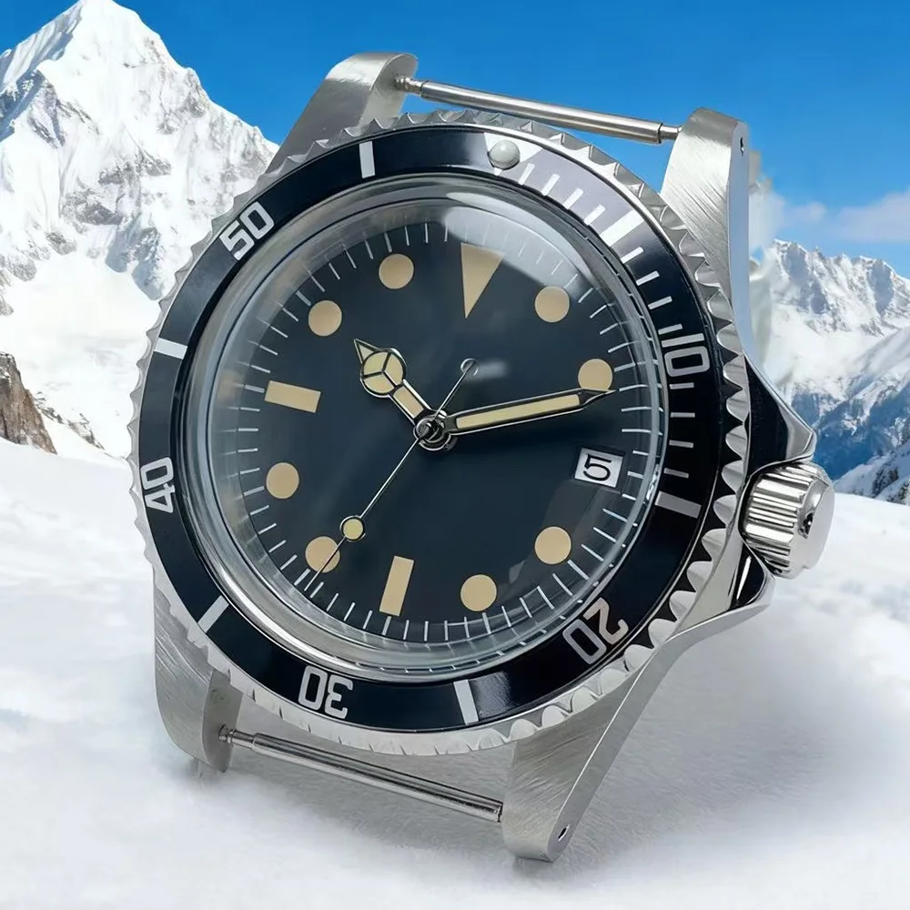 

39,5 мм ретро китайские наручные часы с механизмом NH35 для дайвинга, водонепроницаемый корпус из нержавеющей стали из акрилового стекла, мужская корона для наручных часов