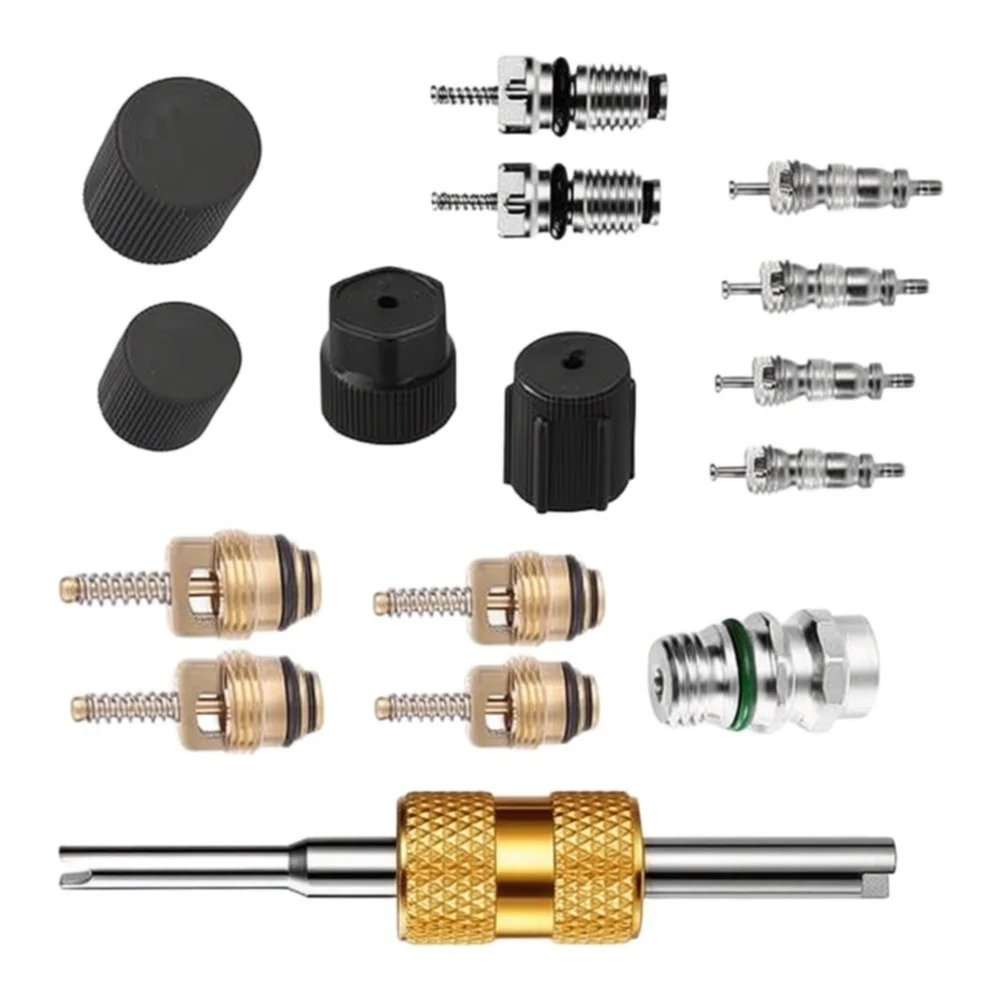 16pcs Car Air Conditioning Valve Insert Kit For R134a For R22 For R12 Car Truck HVAC For Service Port Repair Tool Accessories