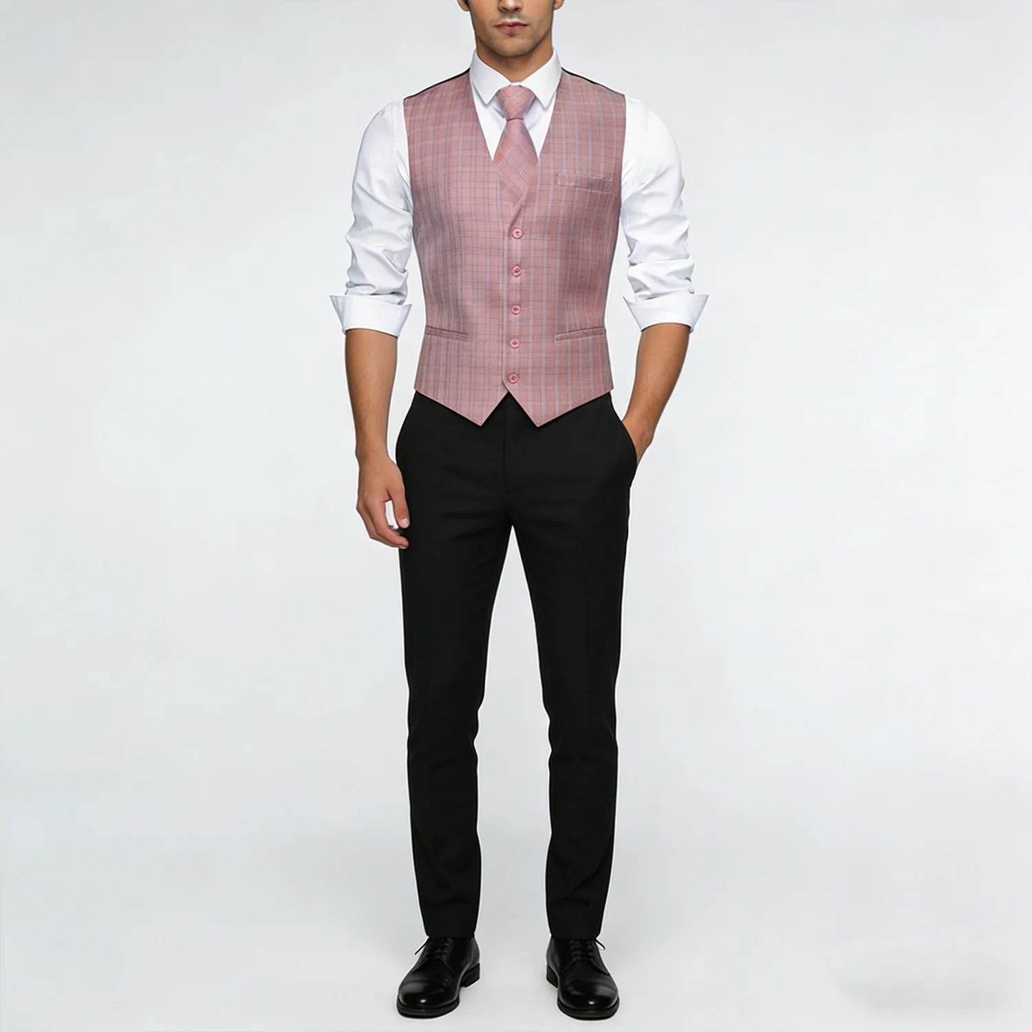 

Men's Plaid Suit Vest – V-Neck Formal Waistcoat with Tie Hankerchief,Cufflinks , Ideal for Weddings, Business Daily Wear