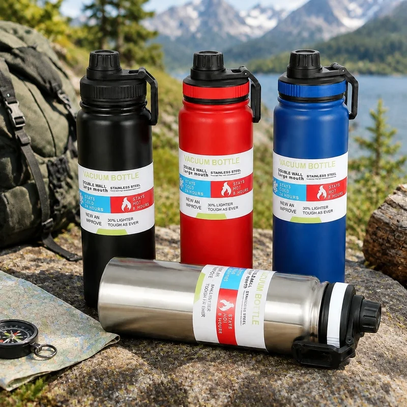 600-1000ML Stainless Steel Insulated Vacuum Bottle, Thermal Flask for Sports and Car, Maintains Beverage Temperature