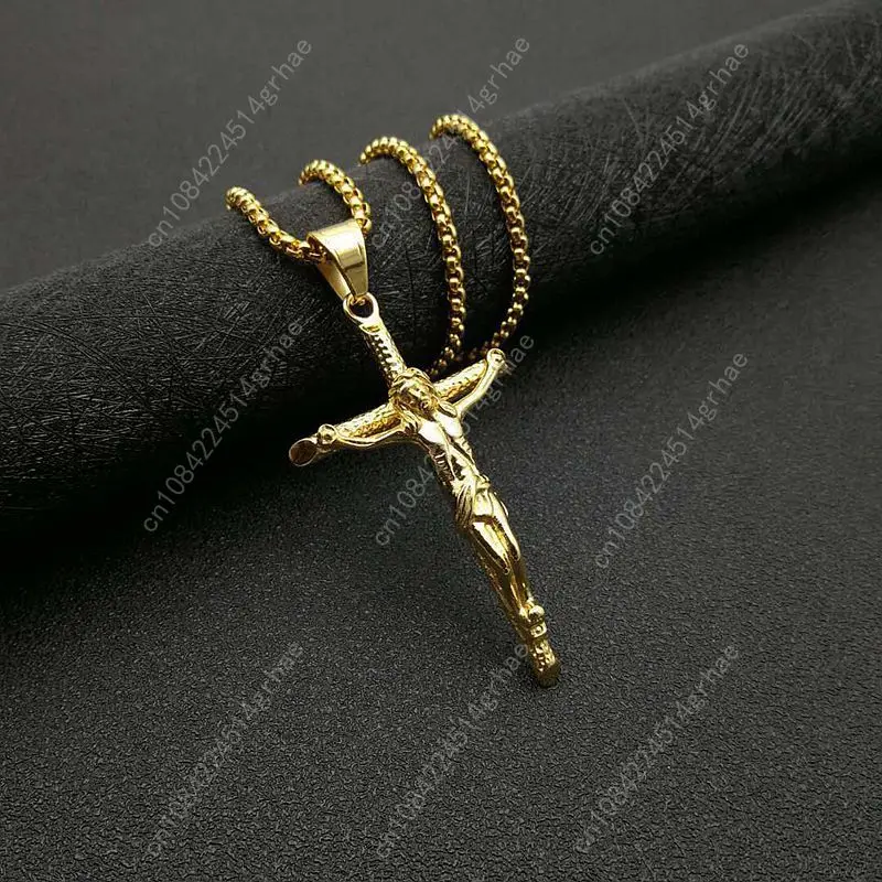 Catena a maglie in acciaio inossidabile 316L INRI Gesù Croce Crocifisso Ciondolo e collane Uomo Gioielli di moda Oro Argento Colore Regalo del padre