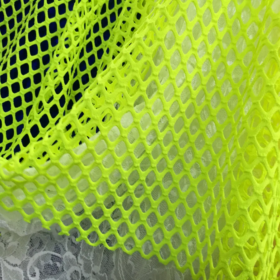 YLM Fluorescent Yellow Square Elastic Large Mesh Hollow Mesh Fabric Latin Dance Clothes DIY Splicing Fabric