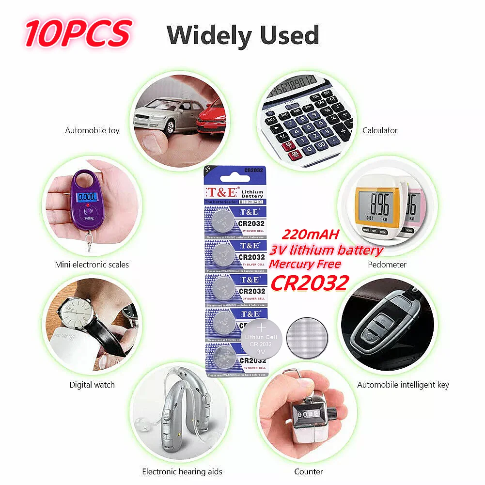 10PCS CR2032 3V Lithium Battery Button Battery CR 2032 DL2032 ECR2032 For Watch Car Key Remote Coin Cells