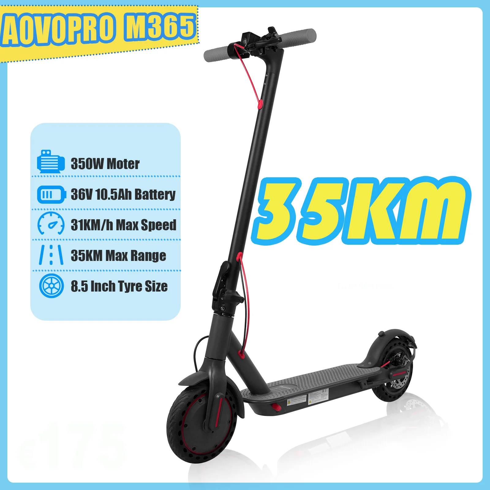 AOVOPRO M365 Elektrische scooter voor volwassenen 500W piekmotor 36V10.5Ah Batterij met hoge capaciteit 35KM Lange actieradius 31KM/H 8,5 inch lekbestendige band met APP Kick EScooter
