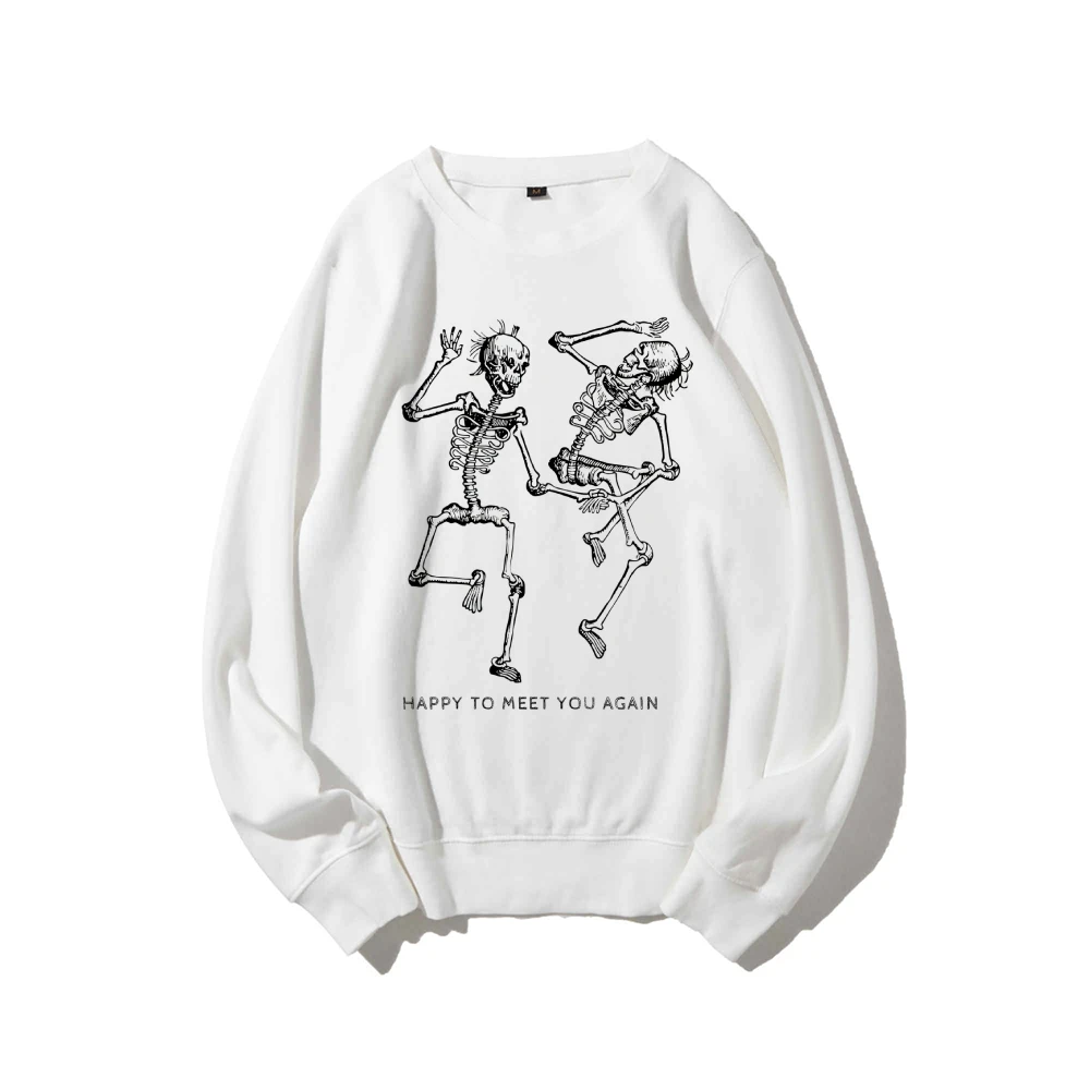 Halloween Dancing Skeleton Sweatshirt Pullover Retro Vintage Graphic Hoodies Y2K Casual Daily Wear Unisex  Versatile Stylish